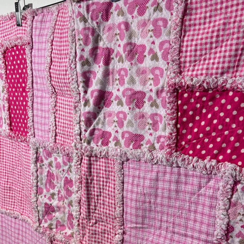 Handmade pink Patchwork Rag Quilt - Picture 2 of 10